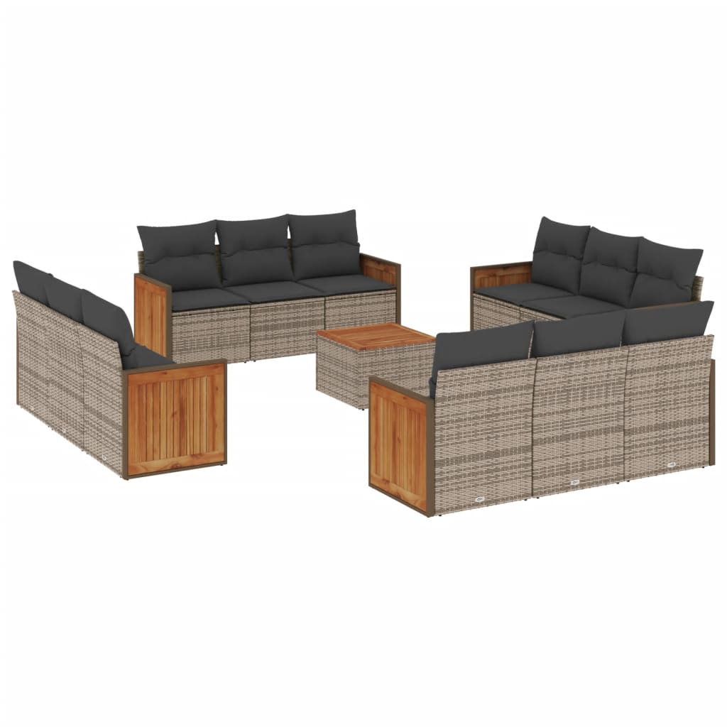 13-dijelni set vrtnih sofa od poliratana s jastucima sivi