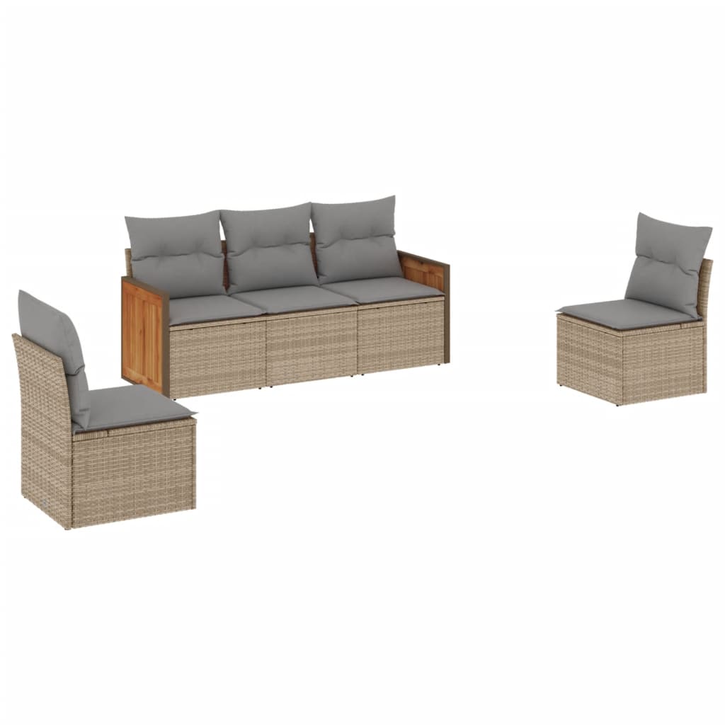 5-dijelni vrtni set sofa s jastucima bež od poliratana