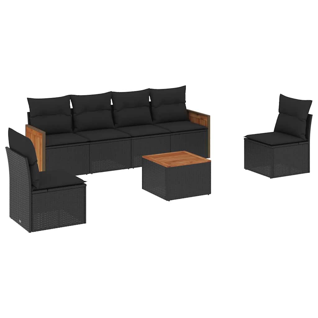 7-dijelni set vrtnih sofa od poliratana s jastucima crni