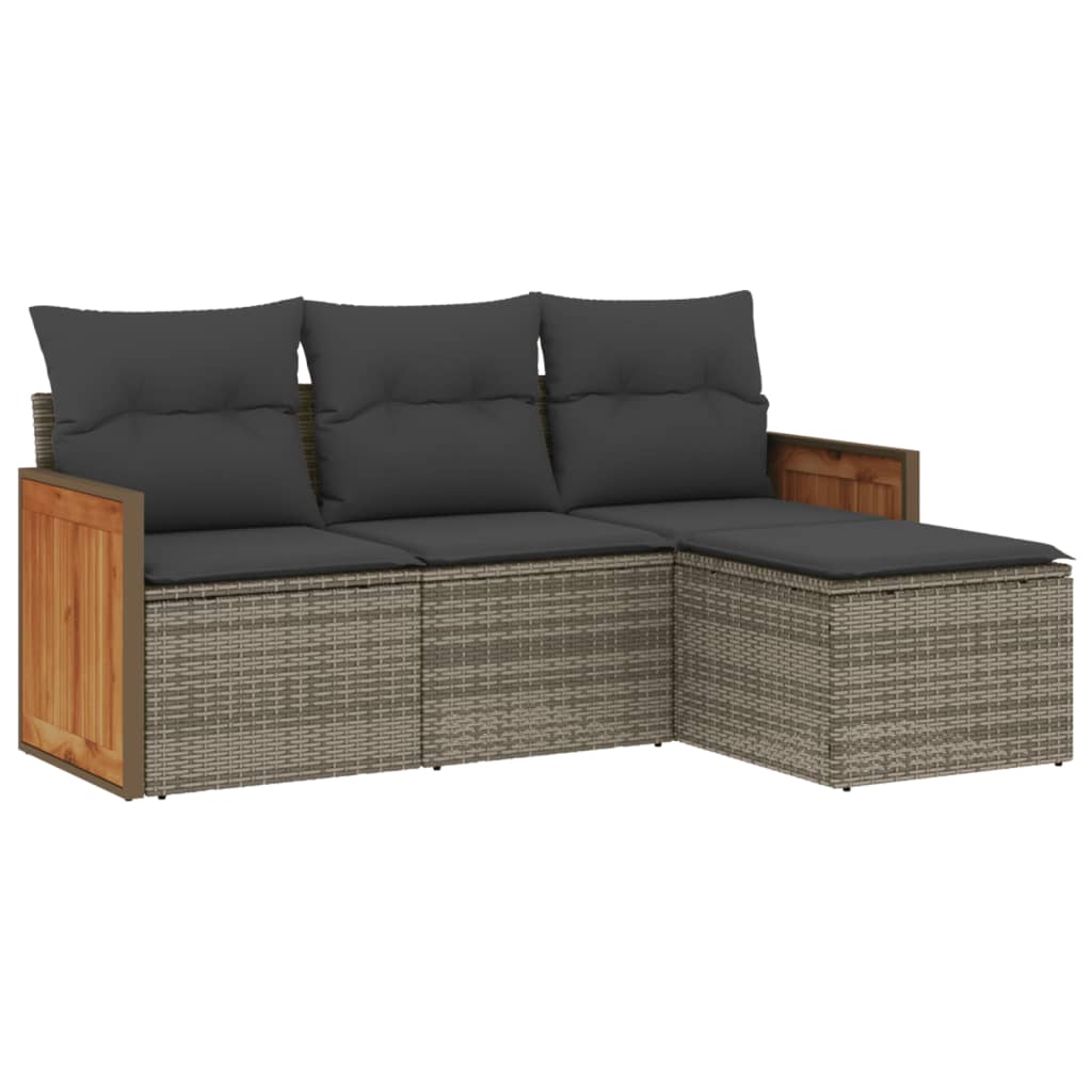 4-dijelni set vrtnih sofa od poliratana s jastucima sivi