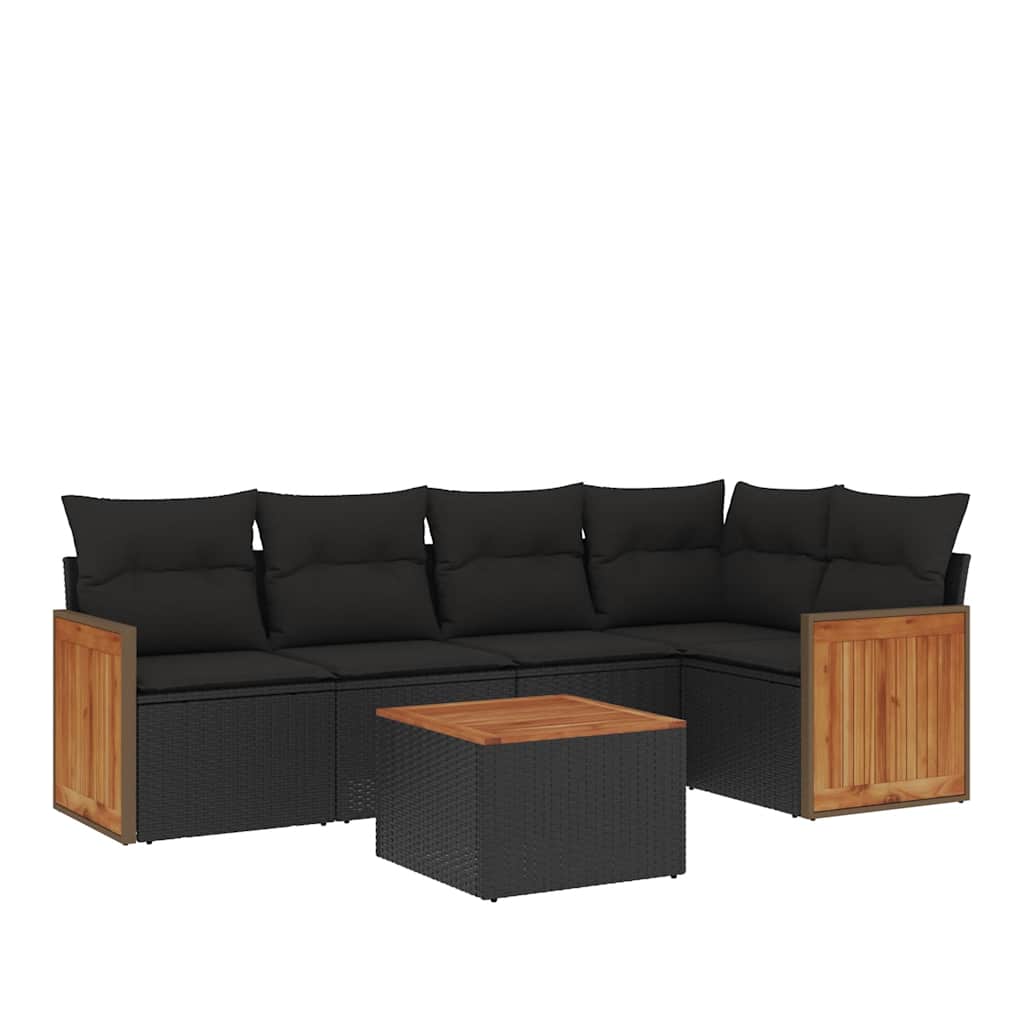 6-dijelni set vrtnih sofa s jastucima crni od poliratana