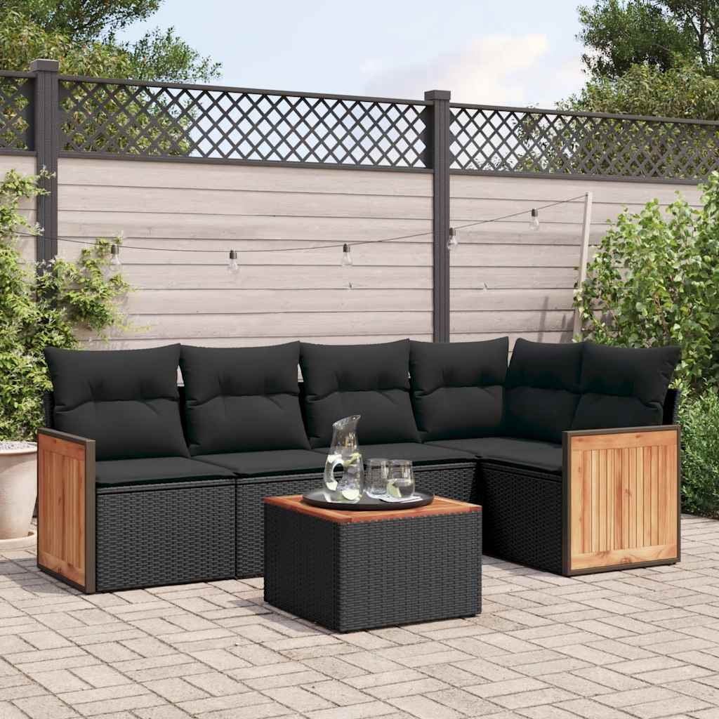 6-dijelni set vrtnih sofa s jastucima crni od poliratana