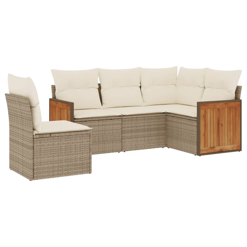 5-dijelni vrtni set sofa s jastucima bež od poliratana