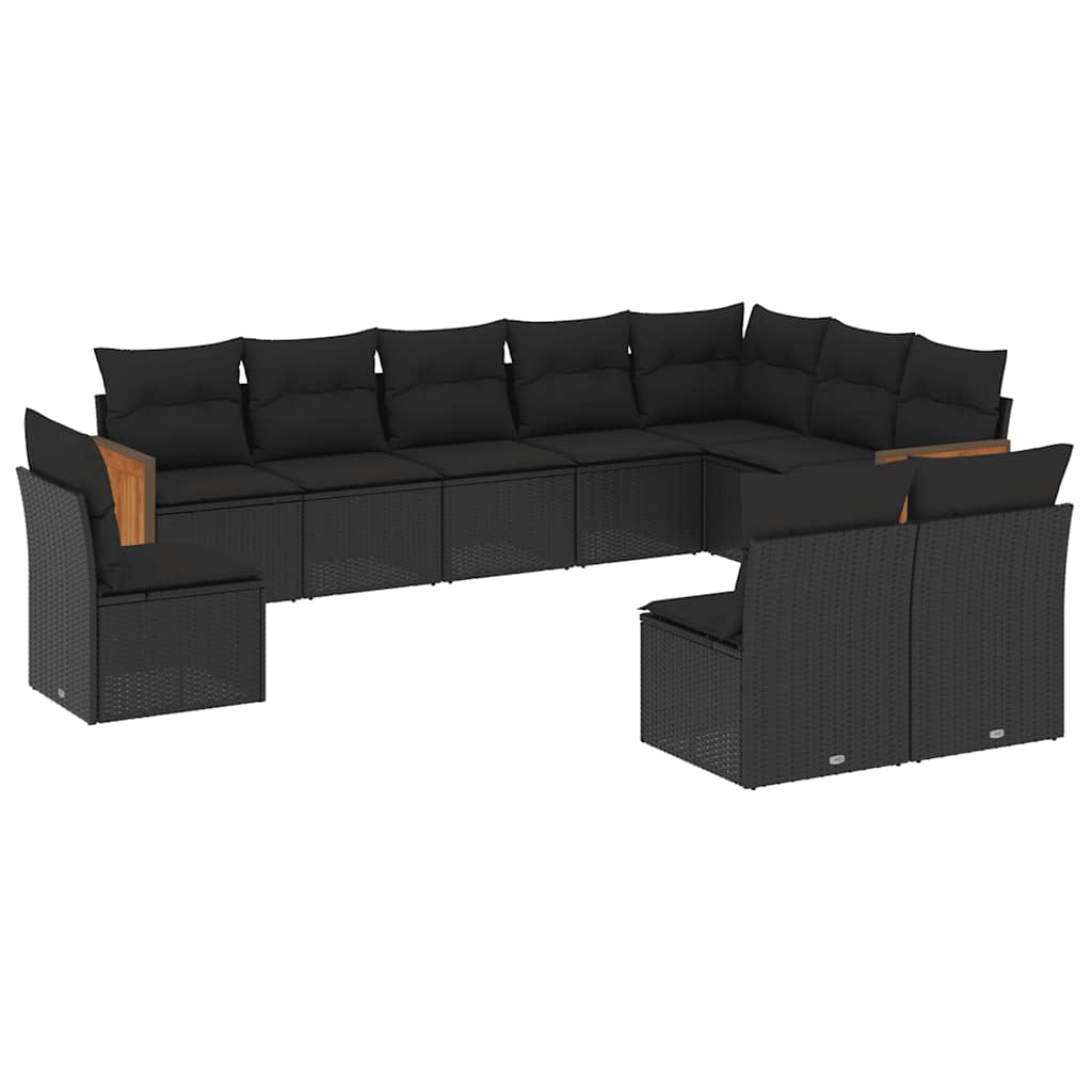 10-dijelni set vrtnih sofa s jastucima crni od poliratana