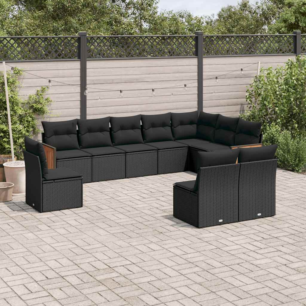 10-dijelni set vrtnih sofa s jastucima crni od poliratana