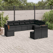10-dijelni set vrtnih sofa s jastucima crni od poliratana