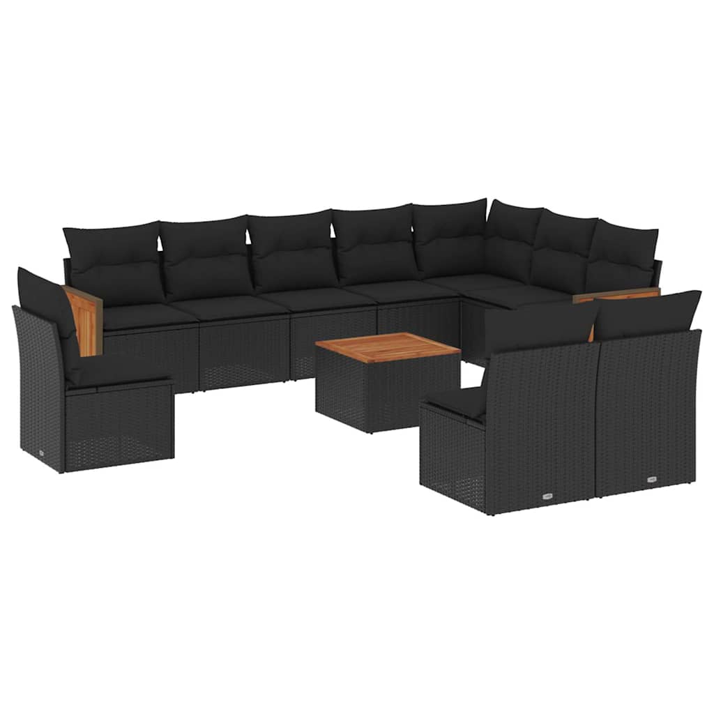 11-dijelni set vrtnih sofa od poliratana s jastucima crni