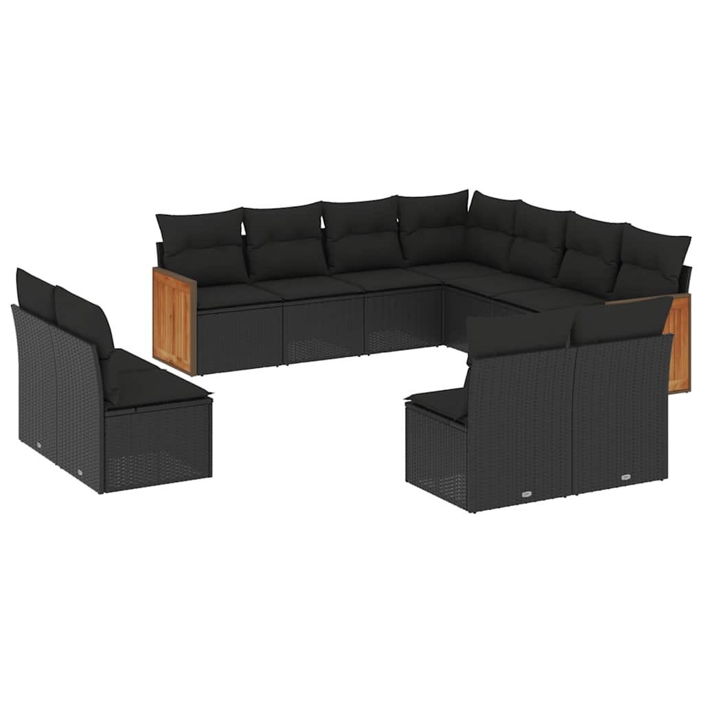 11-dijelni set vrtnih sofa od poliratana s jastucima crni