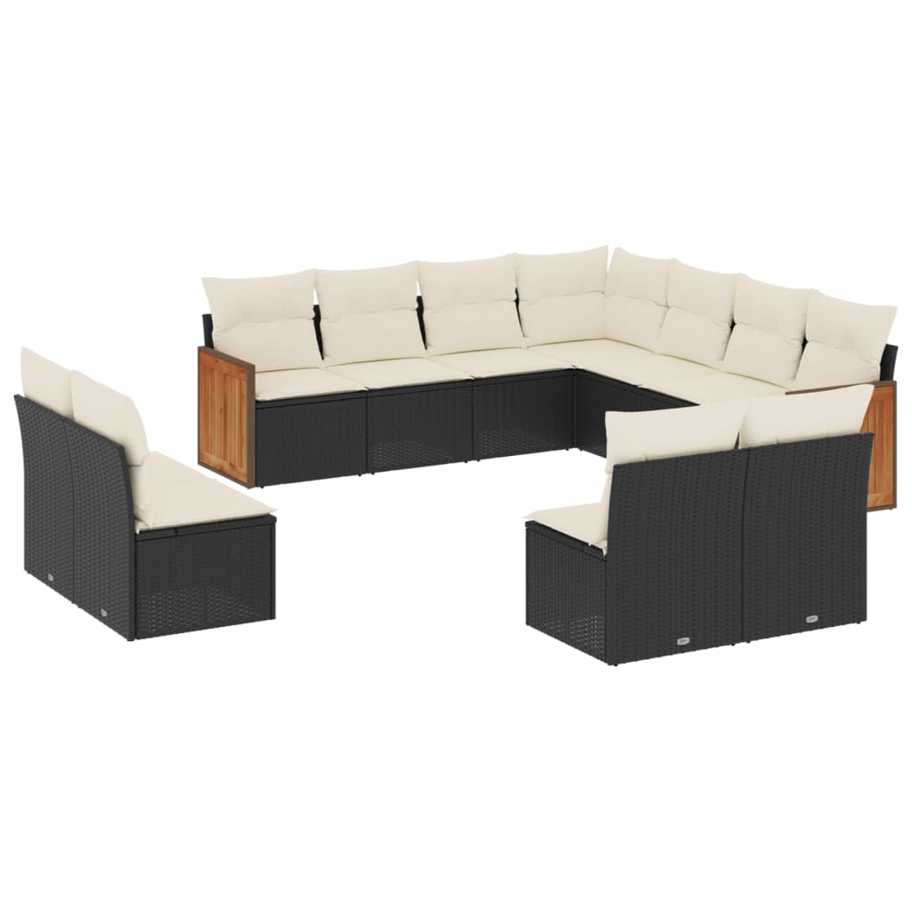 11-dijelni set vrtnih sofa od poliratana s jastucima crni