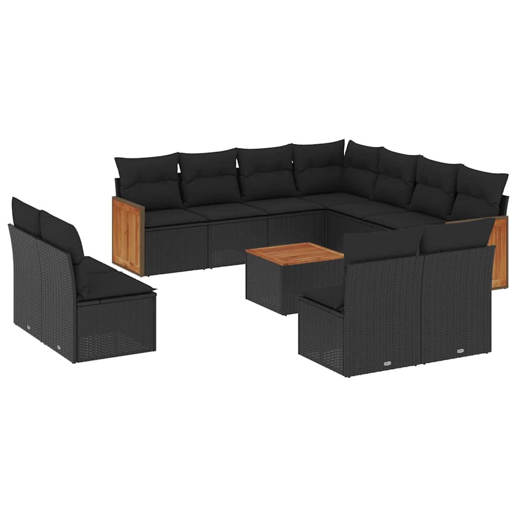 12-dijelni set vrtnih sofa od poliratana s jastucima crni