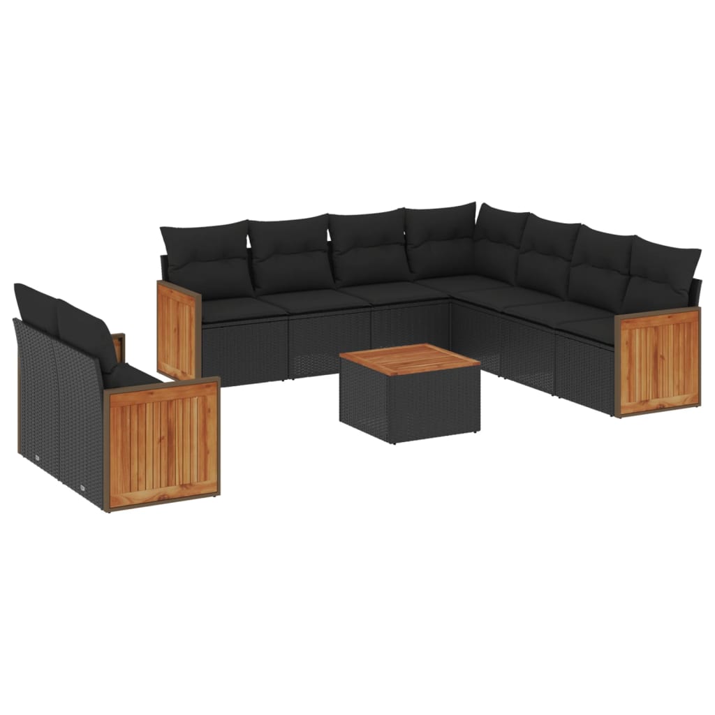 10-dijelni set vrtnih sofa s jastucima crni od poliratana