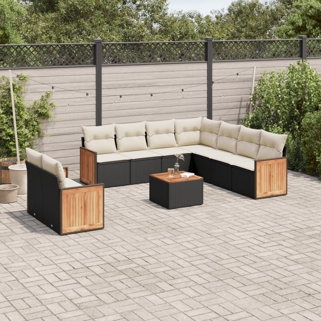 10-dijelni set vrtnih sofa s jastucima crni od poliratana