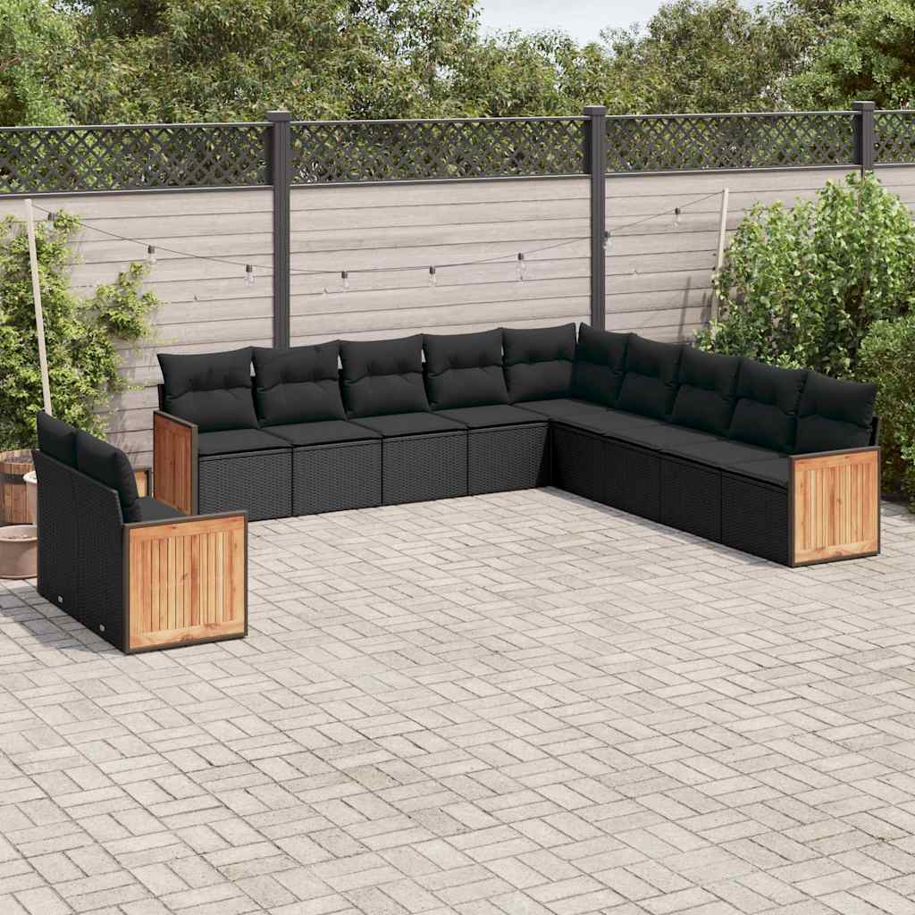 11-dijelni set vrtnih sofa od poliratana s jastucima crni