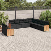 11-dijelni set vrtnih sofa od poliratana s jastucima crni
