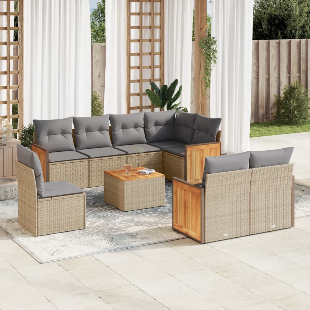 9-dijelni set vrtnih sofa s jastucima bež od poliratana 62 x 62 x 69 cm