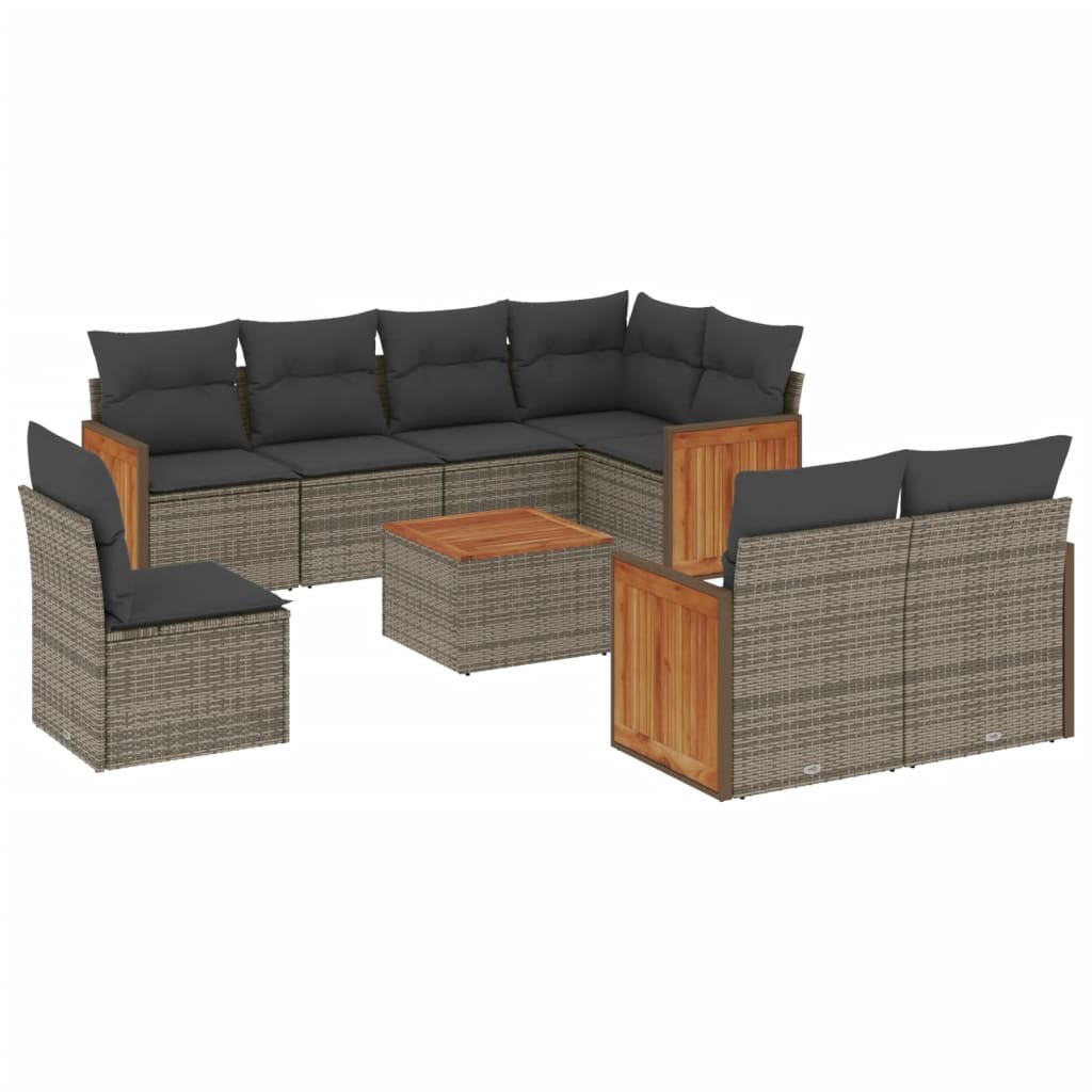 9-dijelni set vrtnih sofa od poliratana s jastucima sivi