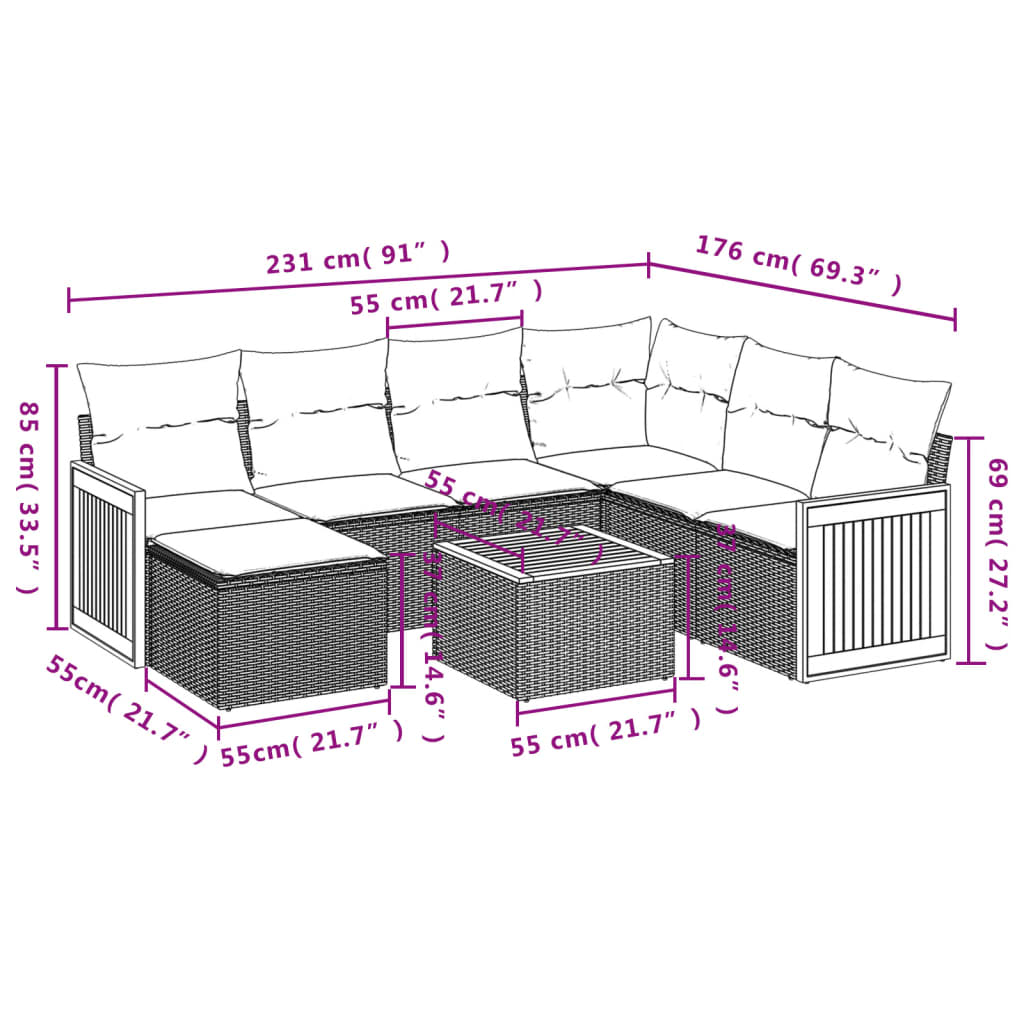 8-dijelni set vrtnih sofa od poliratana s jastucima crni