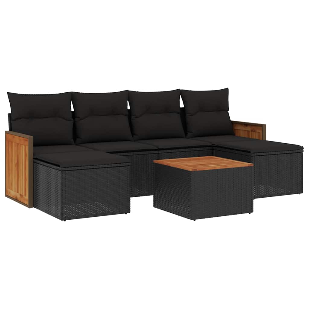 7-dijelni set vrtnih sofa od poliratana s jastucima crni