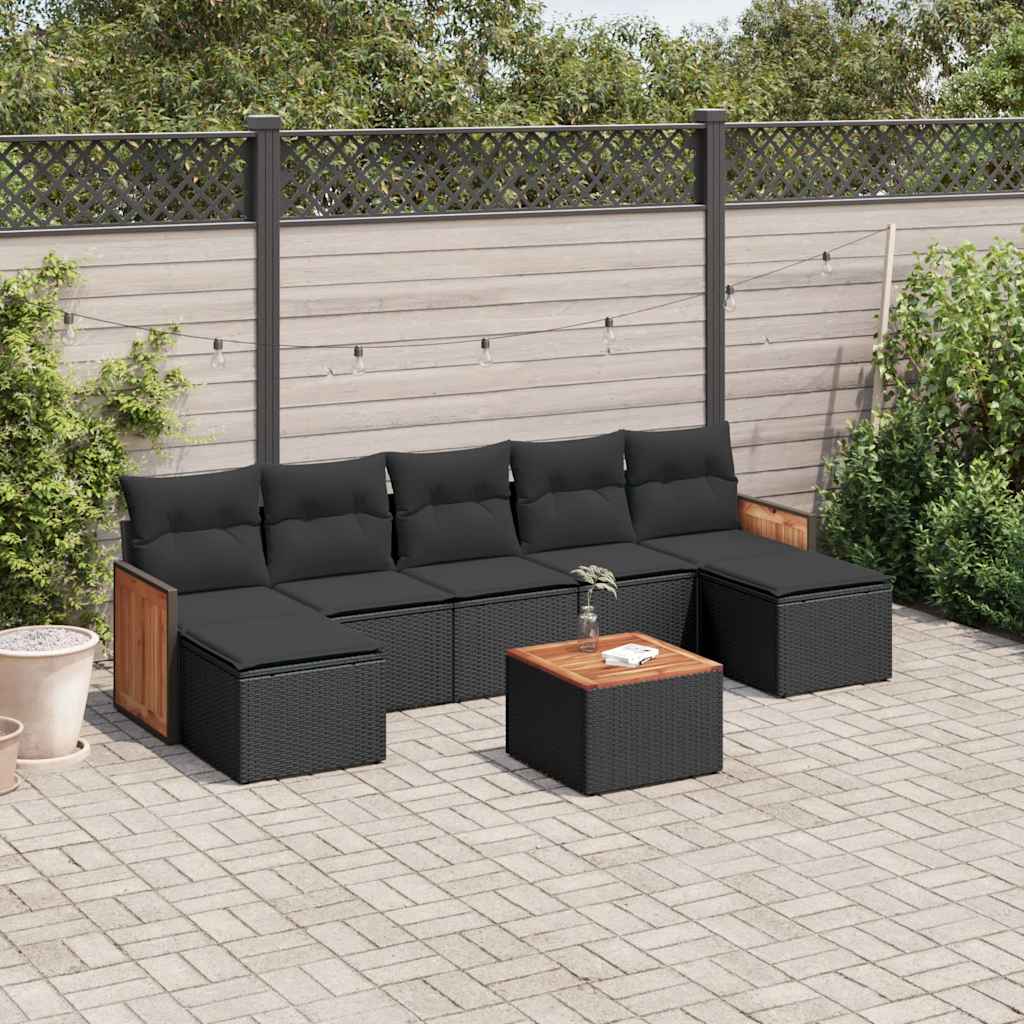 8-dijelni set vrtnih sofa od poliratana s jastucima crni