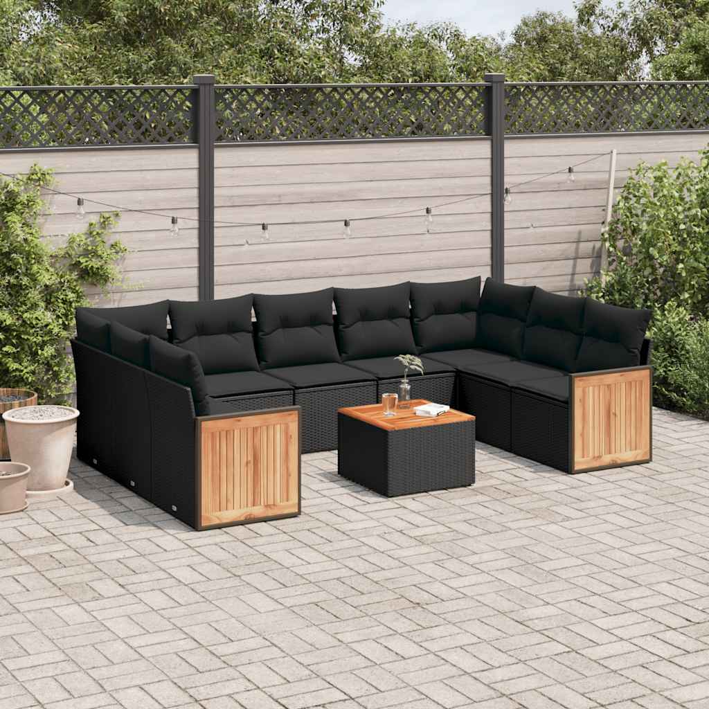 10-dijelni set vrtnih sofa s jastucima crni od poliratana