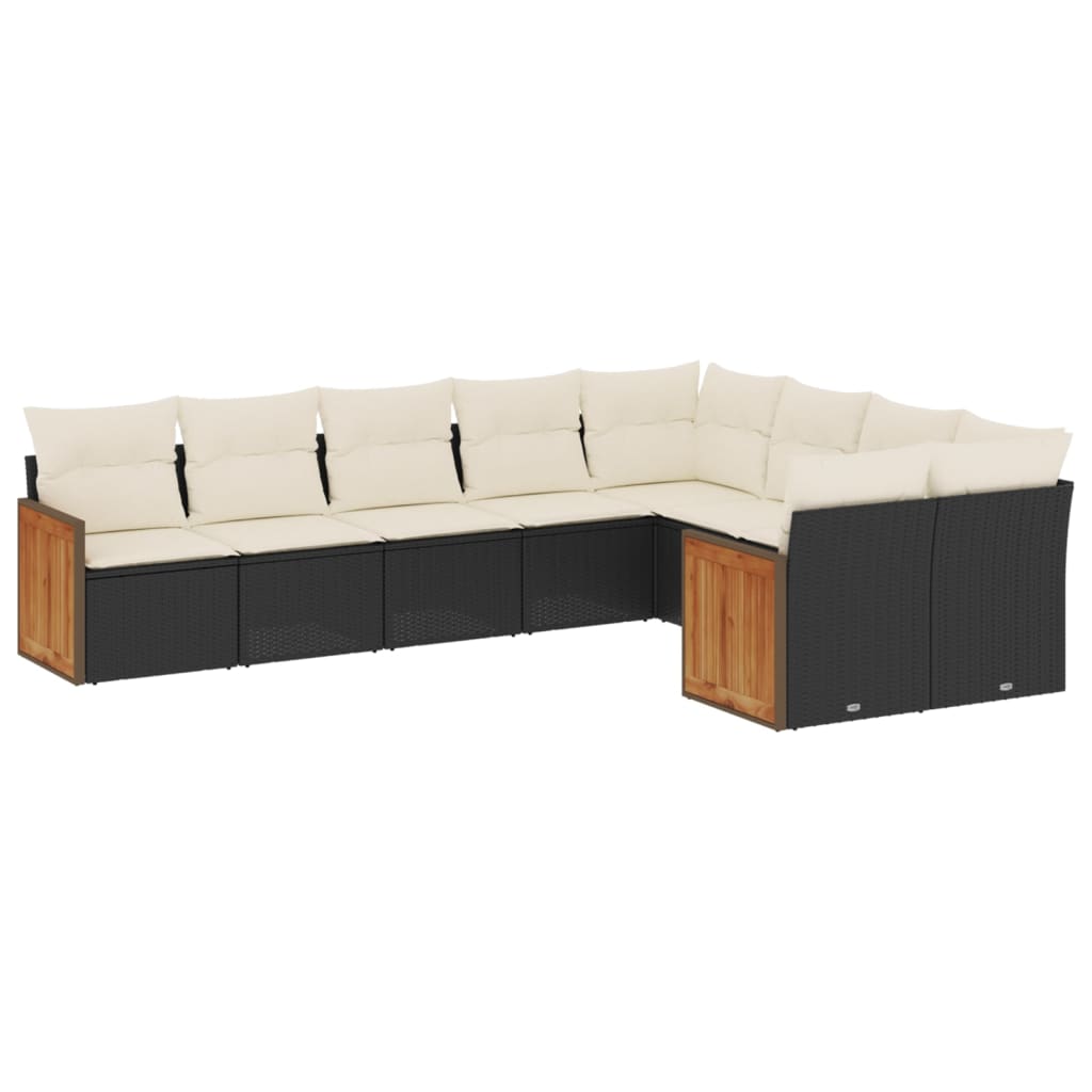 9-dijelni set vrtnih sofa s jastucima crni od poliratana