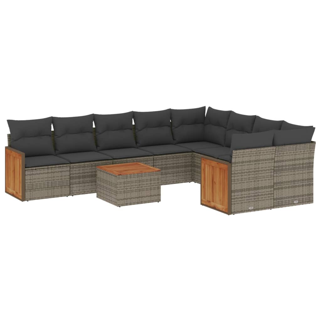 10-dijelni set vrtnih sofa od poliratana s jastucima sivi