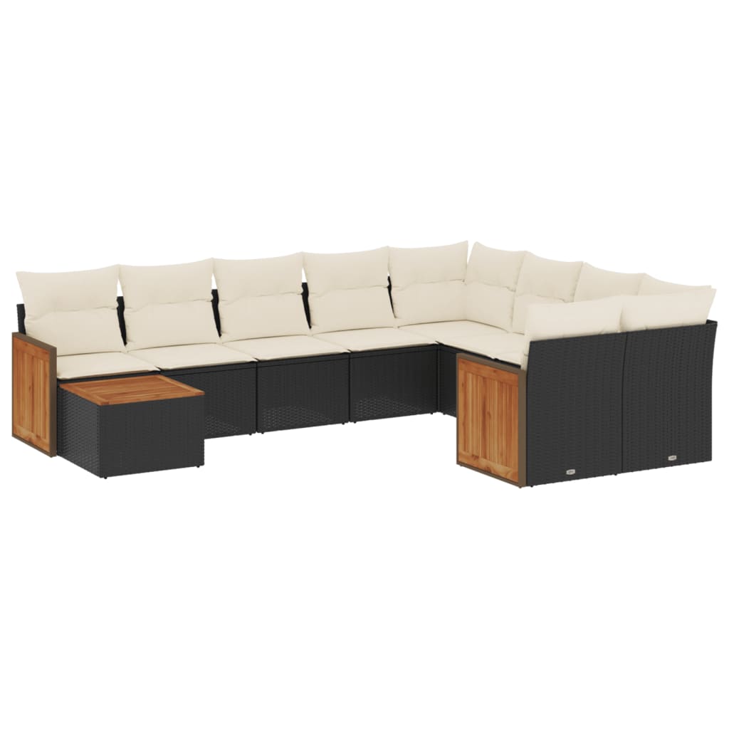 10-dijelni set vrtnih sofa s jastucima crni od poliratana