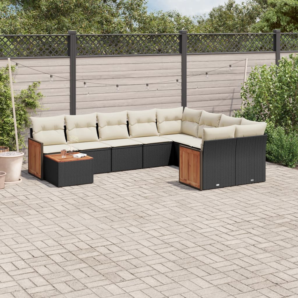 10-dijelni set vrtnih sofa s jastucima crni od poliratana