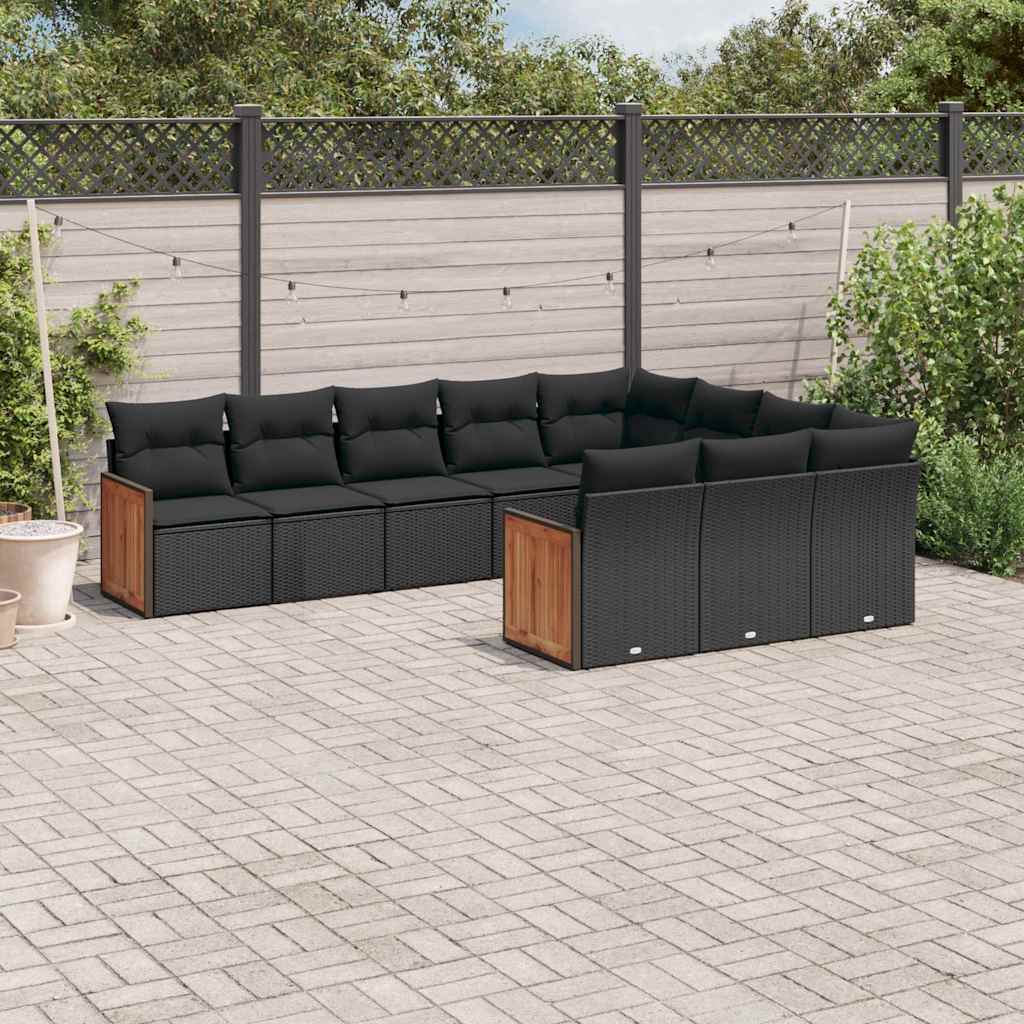 10-dijelni set vrtnih sofa s jastucima crni od poliratana