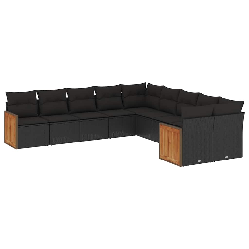 10-dijelni set vrtnih sofa s jastucima crni od poliratana