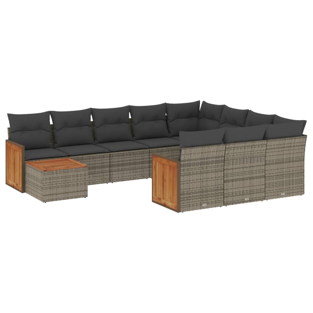 11-dijelni set vrtnih sofa od poliratana s jastucima sivi