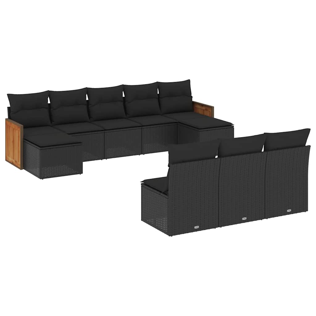 10-dijelni set vrtnih sofa s jastucima crni od poliratana