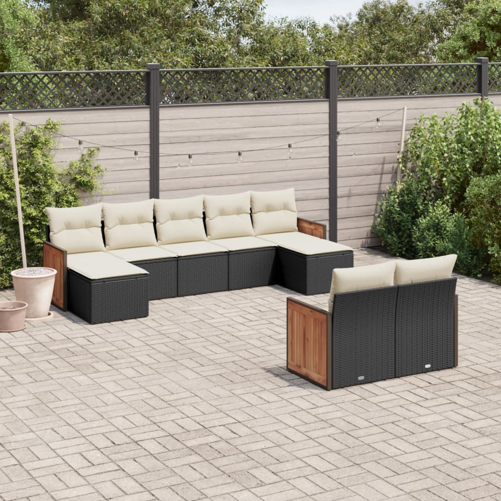 9-dijelni set vrtnih sofa s jastucima crni od poliratana