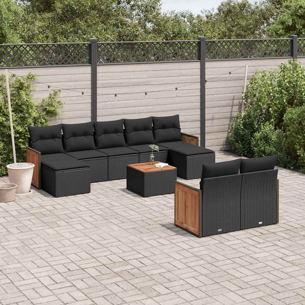 10-dijelni set vrtnih sofa s jastucima crni od poliratana