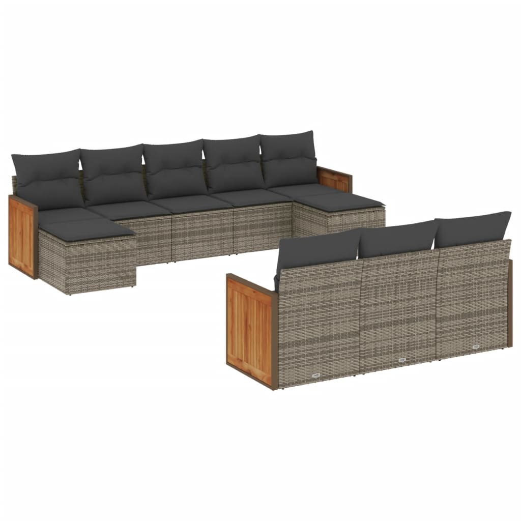 10-dijelni set vrtnih sofa od poliratana s jastucima sivi