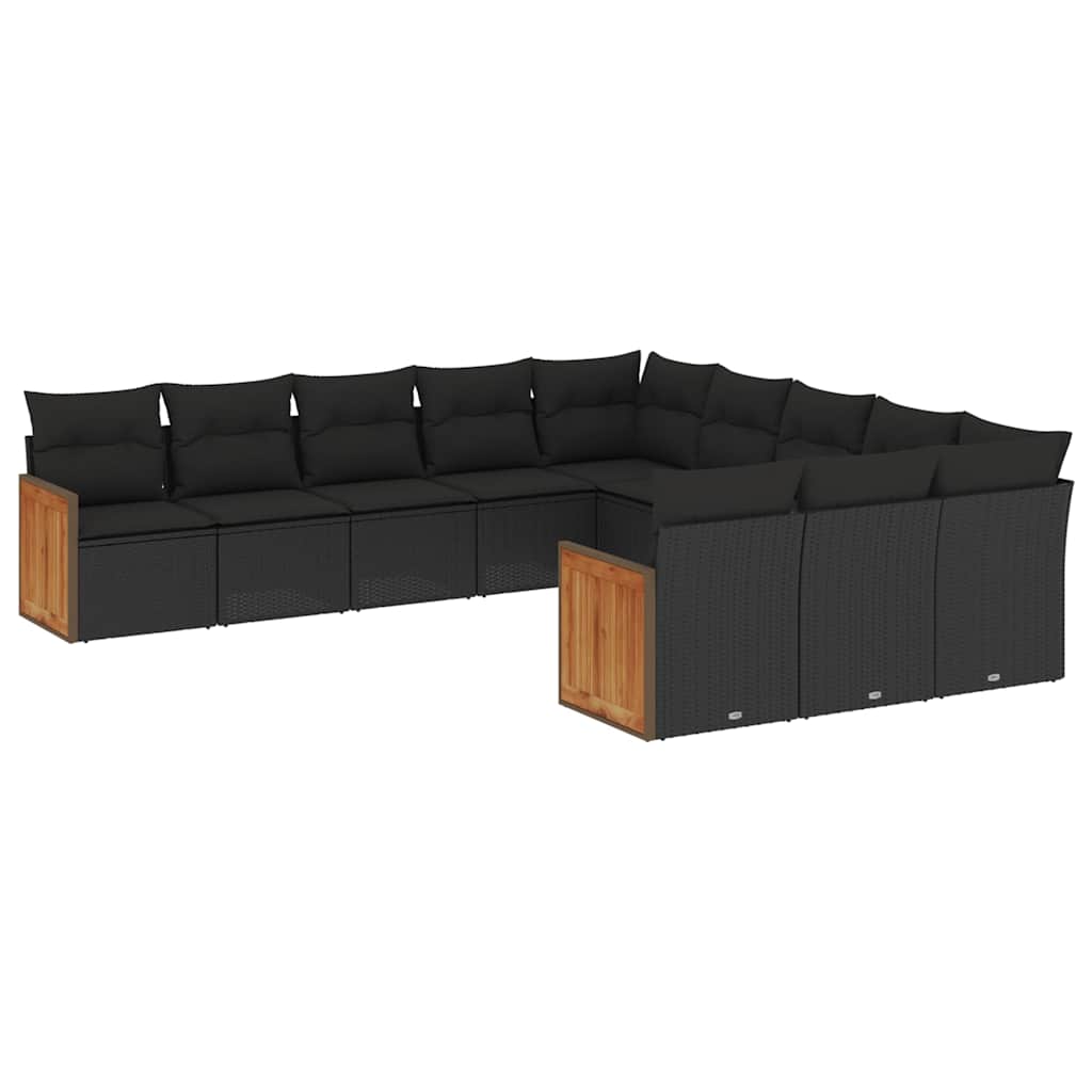 11-dijelni set vrtnih sofa od poliratana s jastucima crni