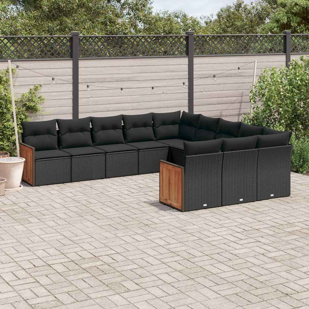 11-dijelni set vrtnih sofa od poliratana s jastucima crni