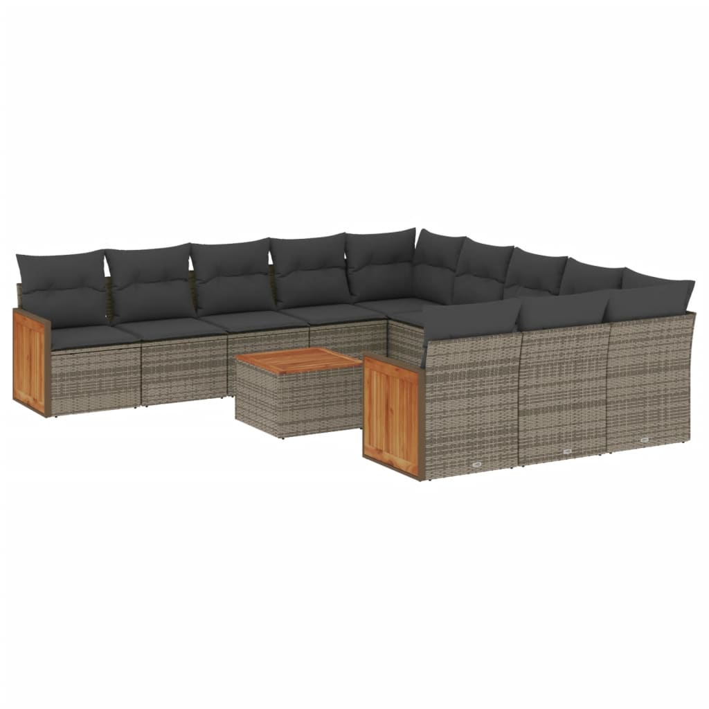 12-dijelni set vrtnih sofa od poliratana s jastucima sivi