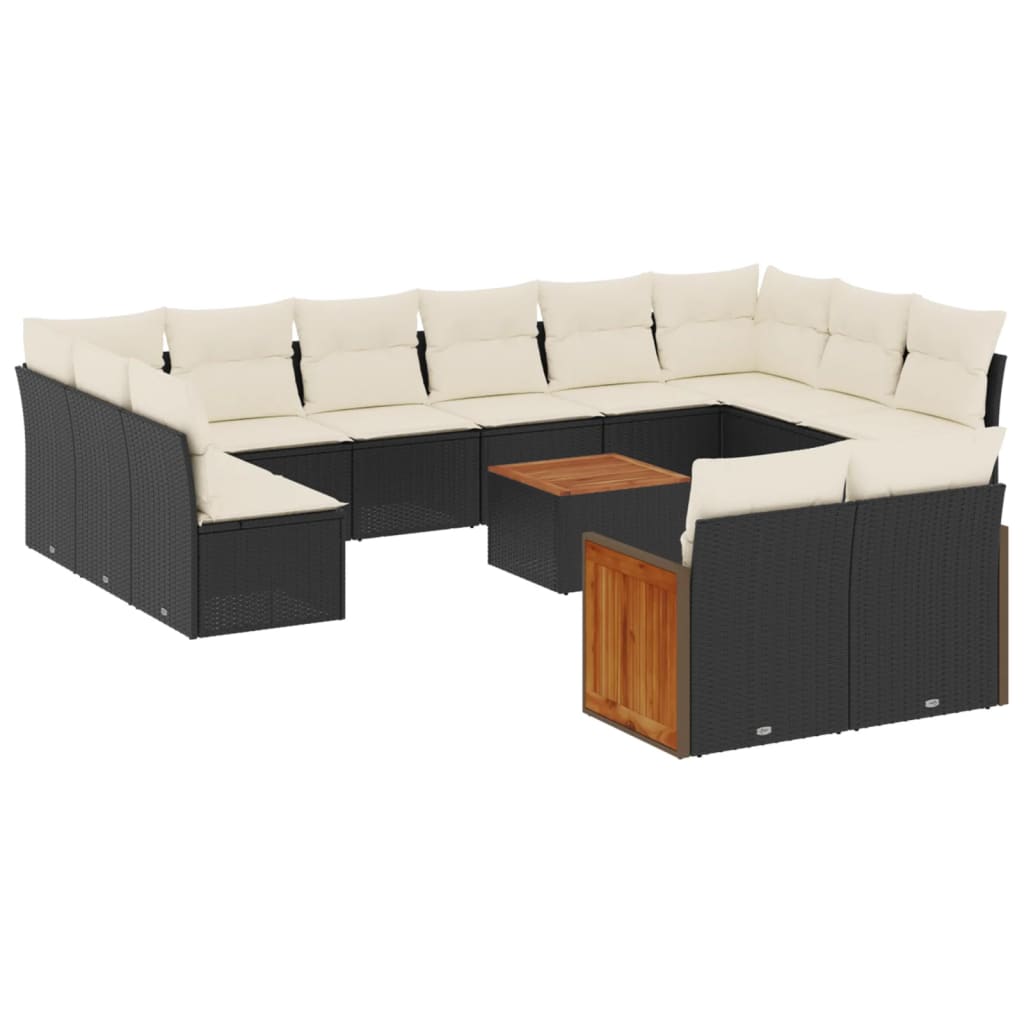 13-dijelni set vrtnih sofa s jastucima poliratan crni
