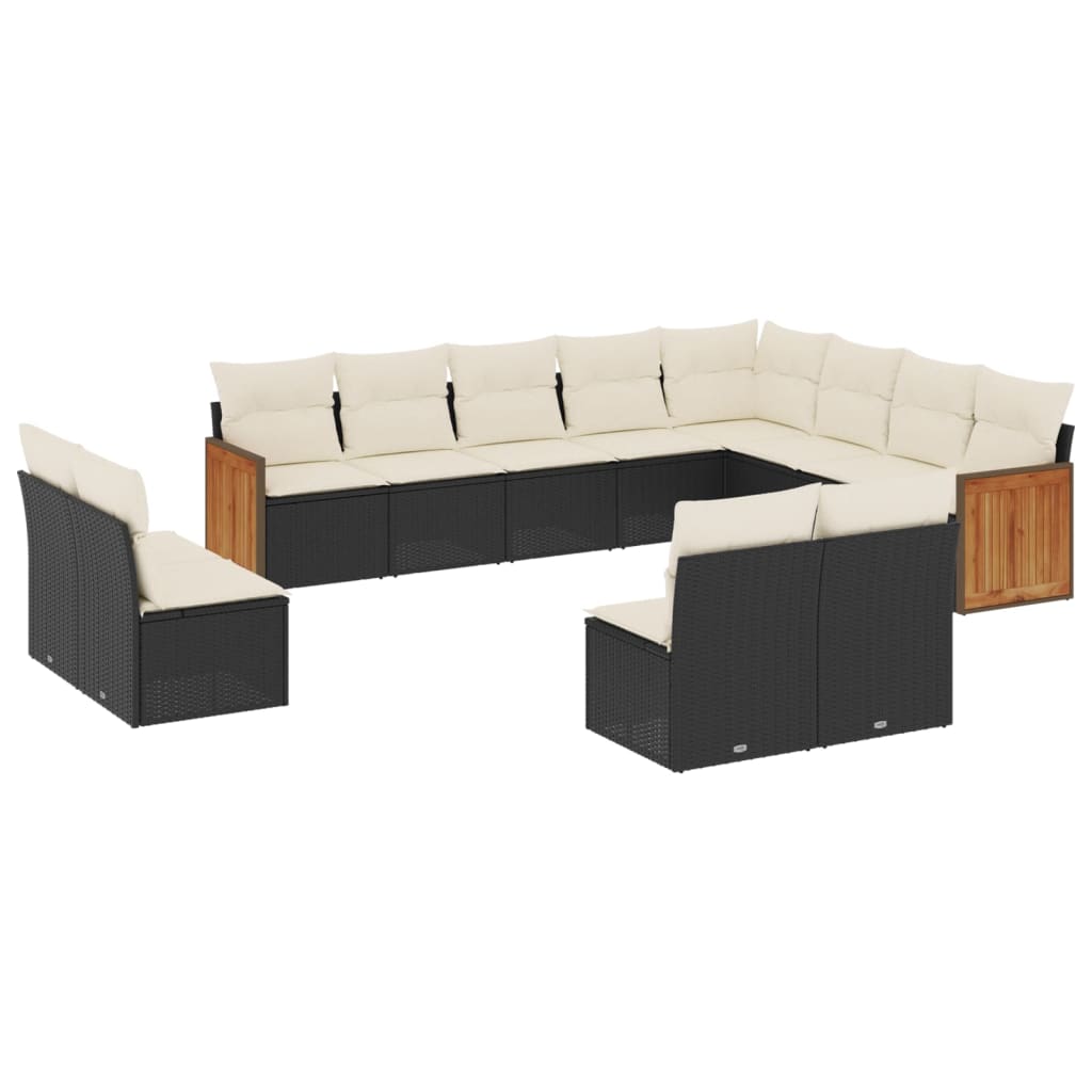 12-dijelni set vrtnih sofa od poliratana s jastucima crni
