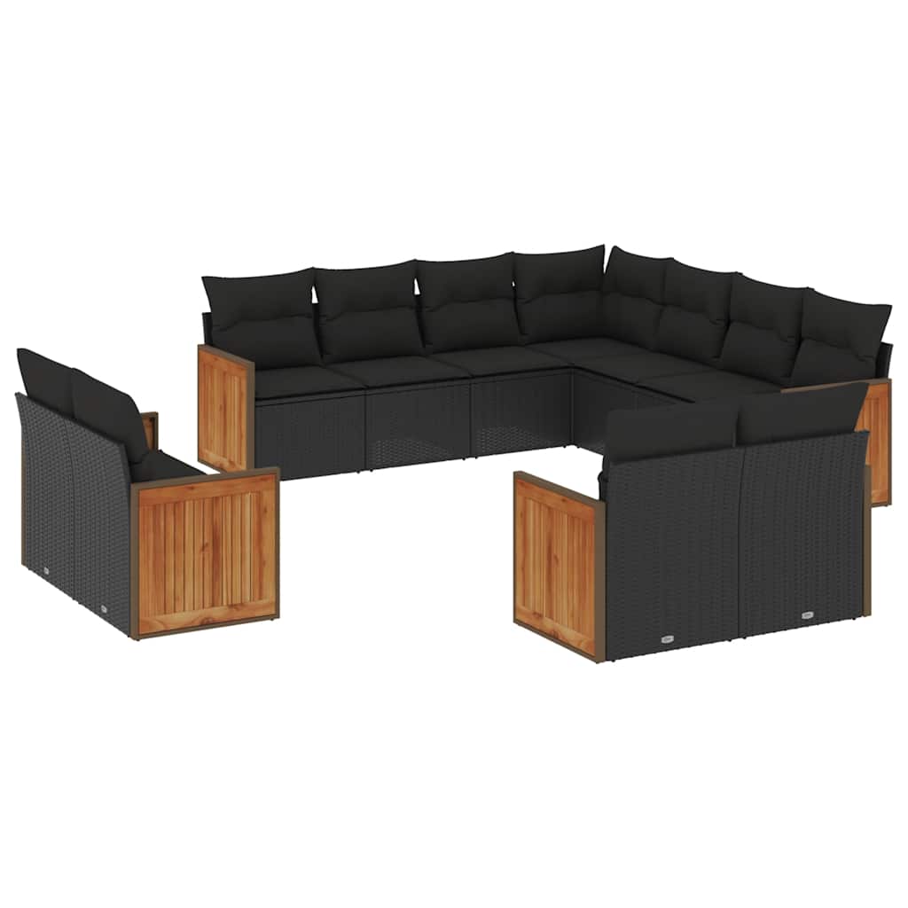 11-dijelni set vrtnih sofa od poliratana s jastucima crni