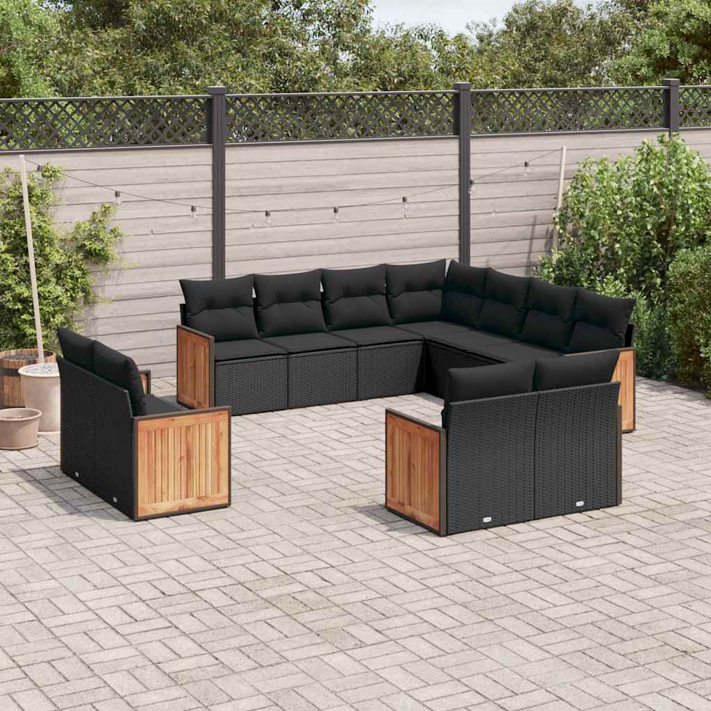 11-dijelni set vrtnih sofa od poliratana s jastucima crni