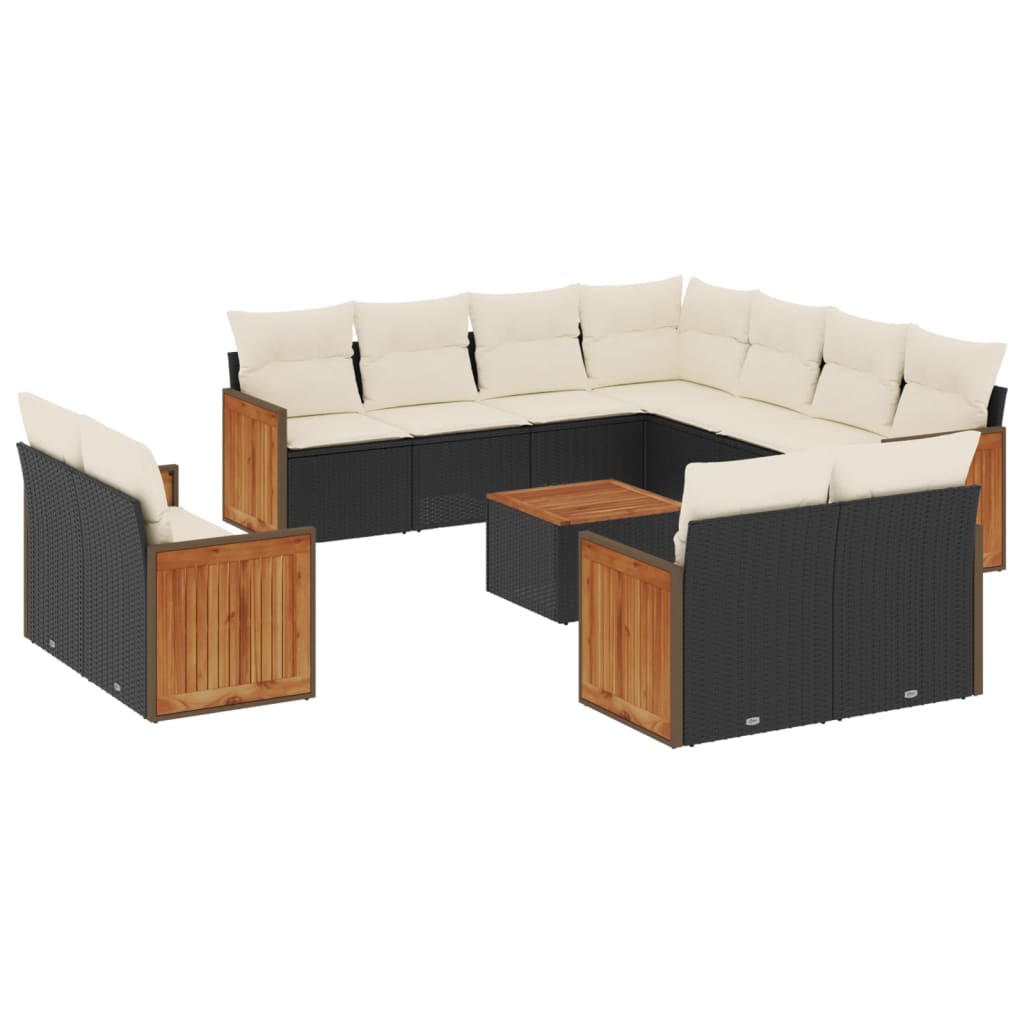 12-dijelni set vrtnih sofa od poliratana s jastucima crni