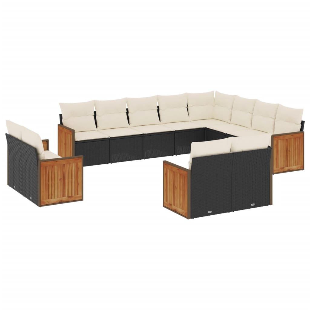 12-dijelni set vrtnih sofa od poliratana s jastucima crni