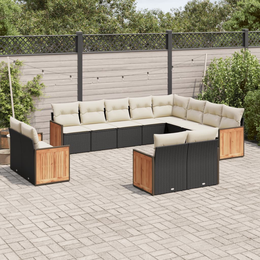 12-dijelni set vrtnih sofa od poliratana s jastucima crni