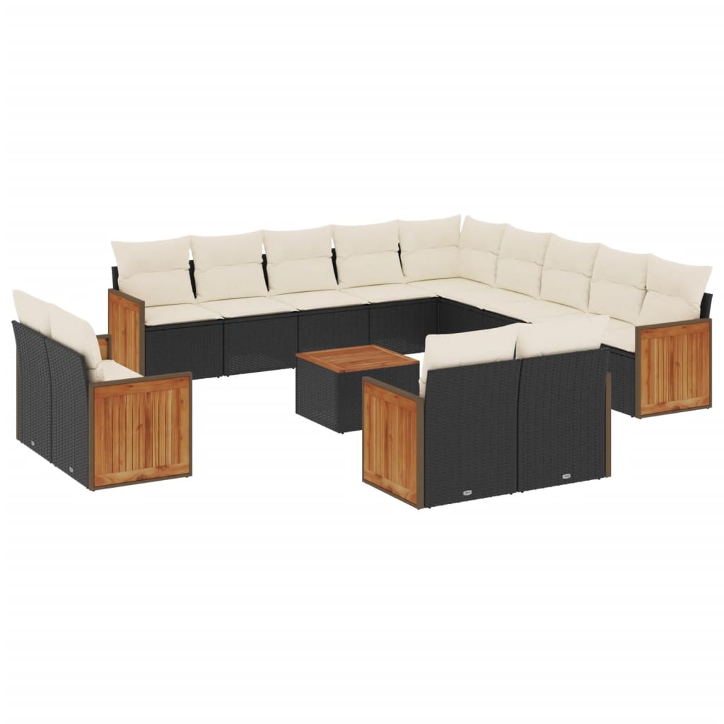 14-dijelni set vrtnih sofa s jastucima poliratan crni