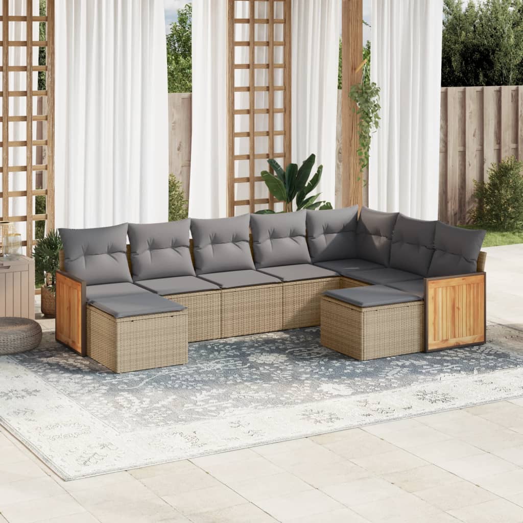 9-dijelni set vrtnih sofa s jastucima bež od poliratana