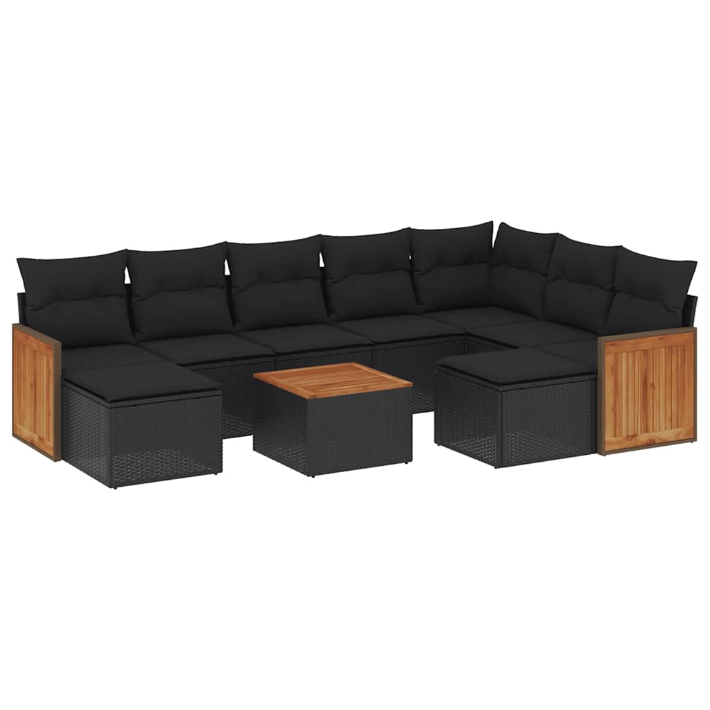 10-dijelni set vrtnih sofa s jastucima crni od poliratana