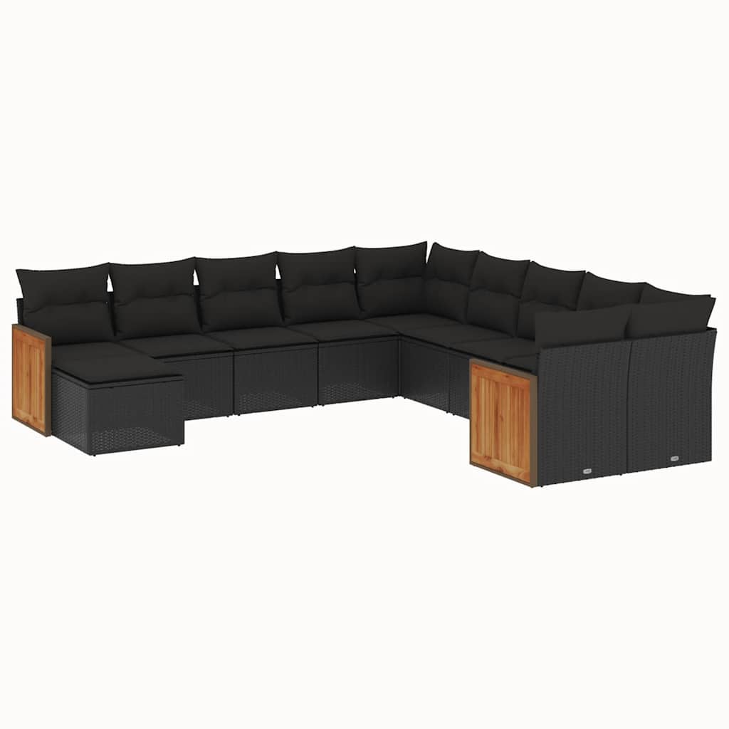 11-dijelni set vrtnih sofa od poliratana s jastucima crni