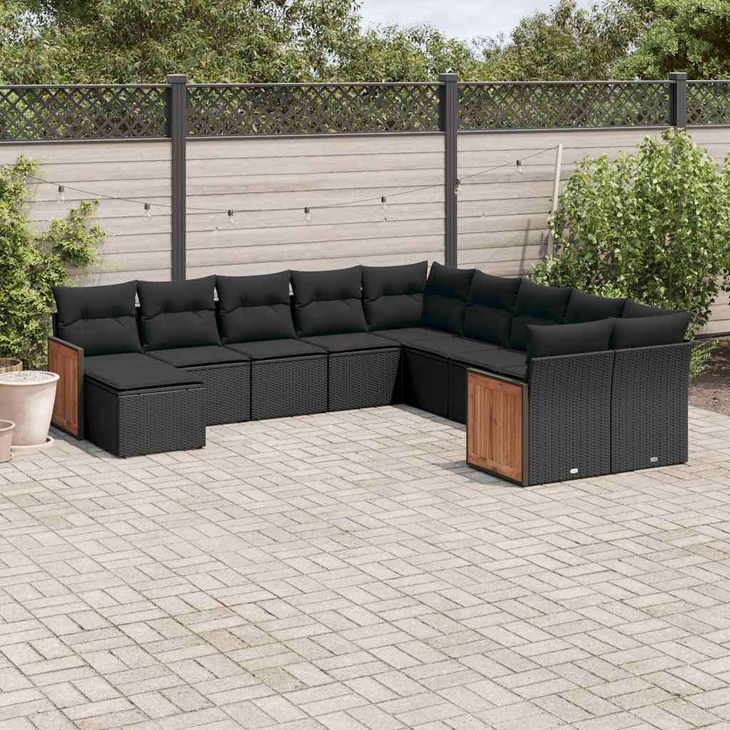 11-dijelni set vrtnih sofa od poliratana s jastucima crni